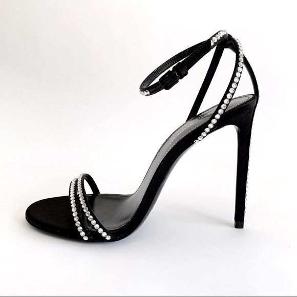 ⭕️ YSL SAINT LAURENT Sandals Crystals Black Robin Heels Designer Shoes - Picture 5 of 10